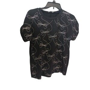 On 12th Bow Print Top Size 5 Black Short Sleeve Cute Aesthetic Blouse